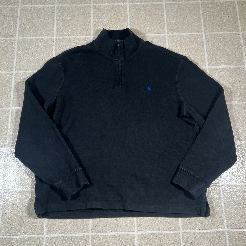 Polo Ralph Lauren Sweater Mens Large Black Solid 1/4 Zip Quarter Preppy